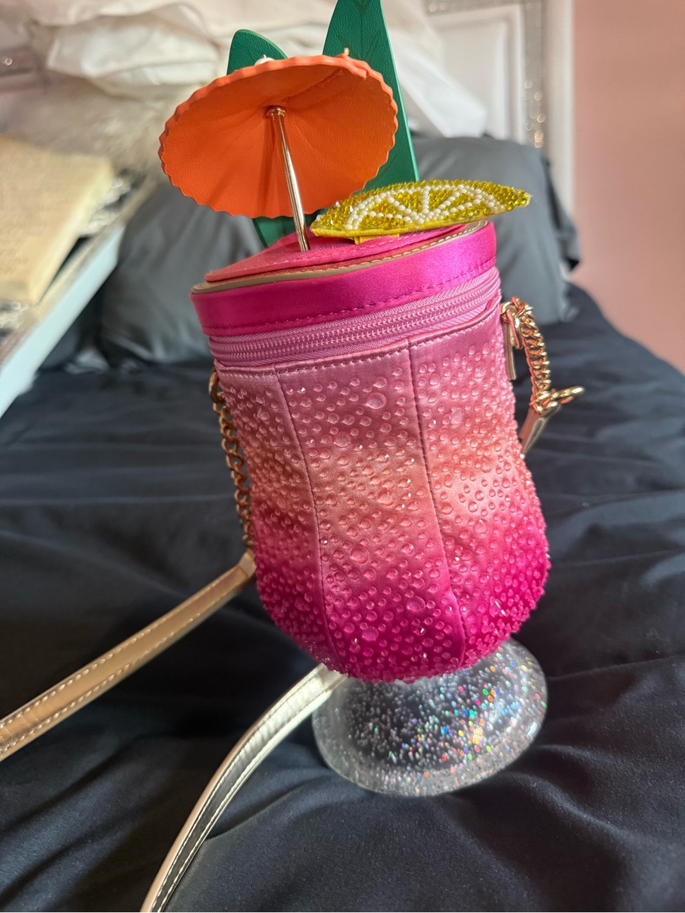Betsey Johnson Pink Orange Ombre Cocktail Shimmer Crossbody Bag - Picture 2 of 6